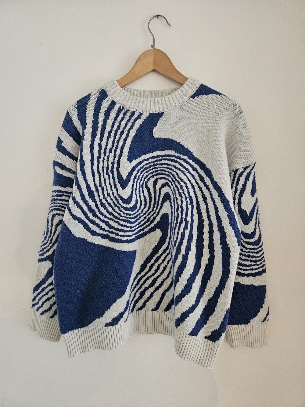 Adam Freak Abstract Wave Crewneck Sweater Extra Large Blue White